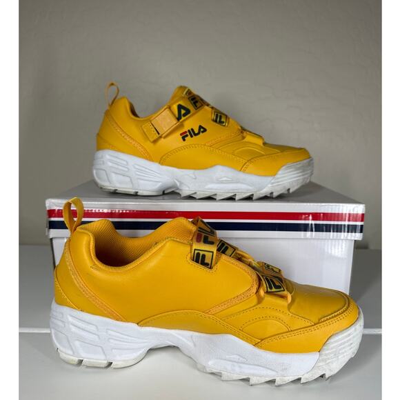 Fila Fast Charge Women's Disruptor Outsole Adjustable Buckle Leather Yellow 10 - Picture 3 of 11
